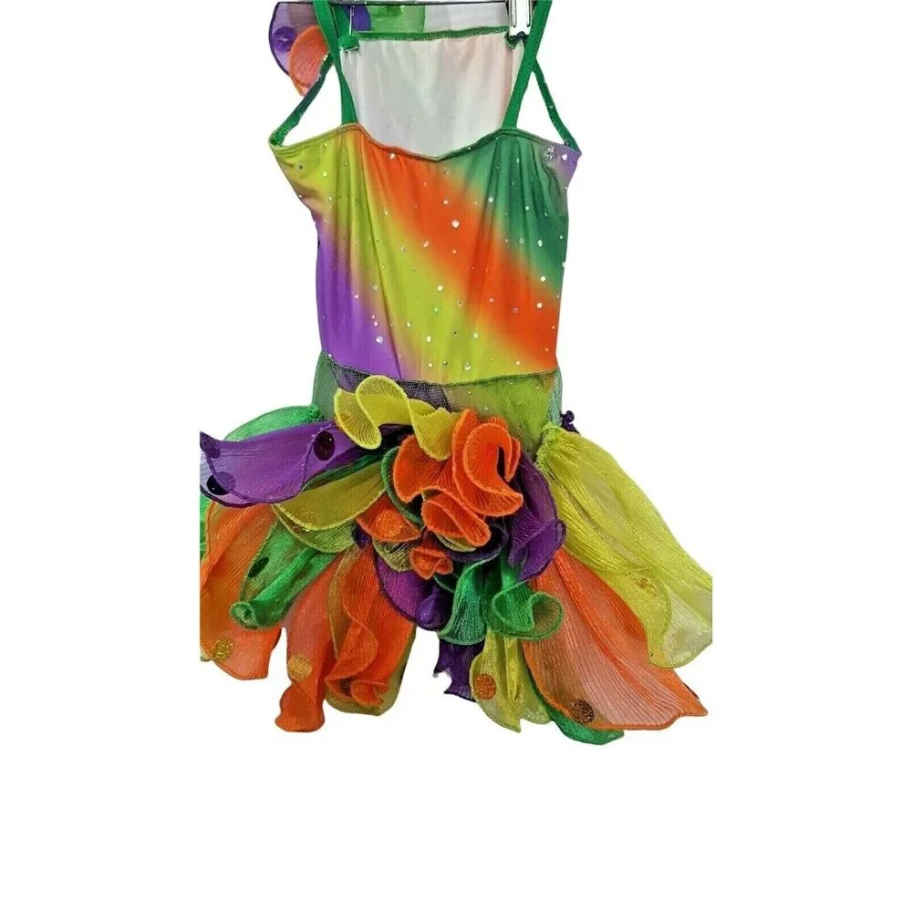 Art Stone Competitor Girls Dance‎ Costume Small Purple Green Flower Dress Up
